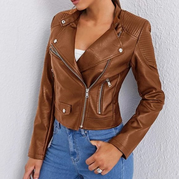 Vegan Leather Minimalist Moto Jacket Black - Picture 9 of 16